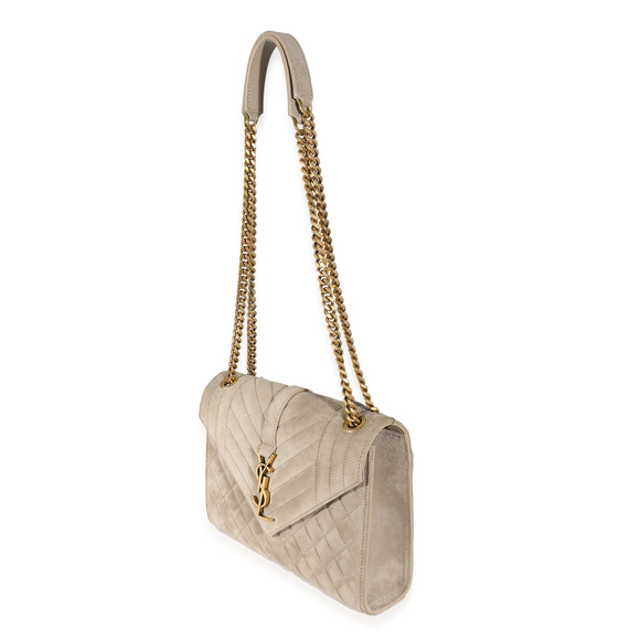 Saint Laurent Beige Suede Mixed Matelasse Triquilt Medium Monogram Envelope Satc - Picture 4 of 7